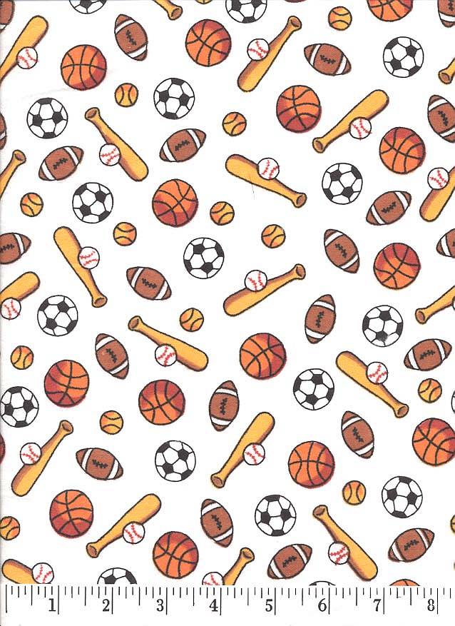 Baseball, Football, Basketball and Soccer are all represented on this super soft flannel fabric.