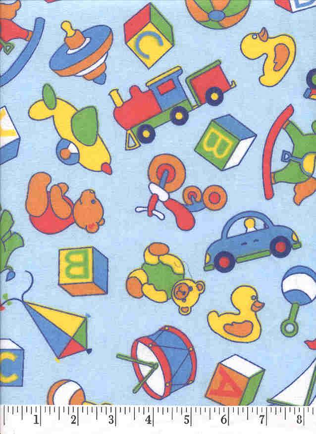 This fabric looks as if someone hasn't put away their toys into the toybox.