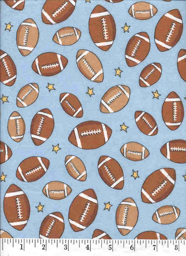 Footballs, footballs, and more footballs on a blue background.