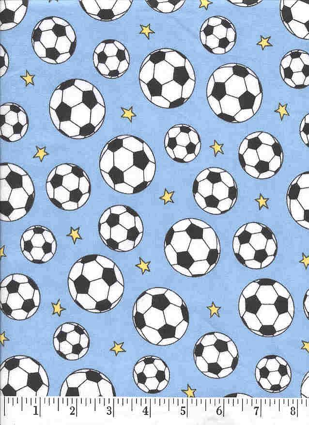 Soccer balls and stars on a blue background.