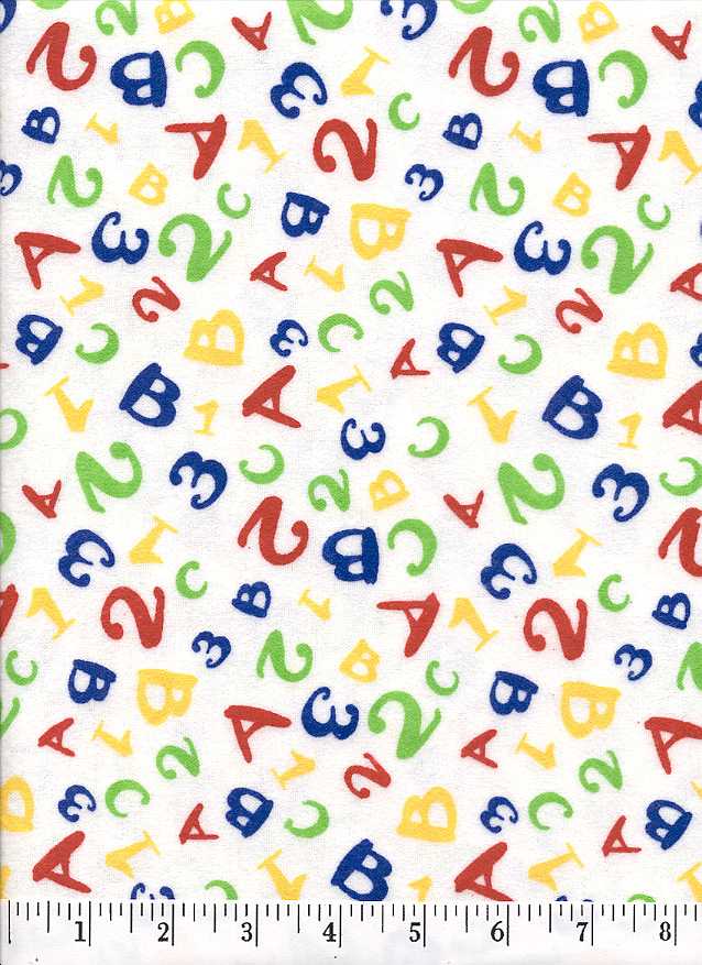 Here are green, red, blue and yellow numbers and letters on a soft white background.