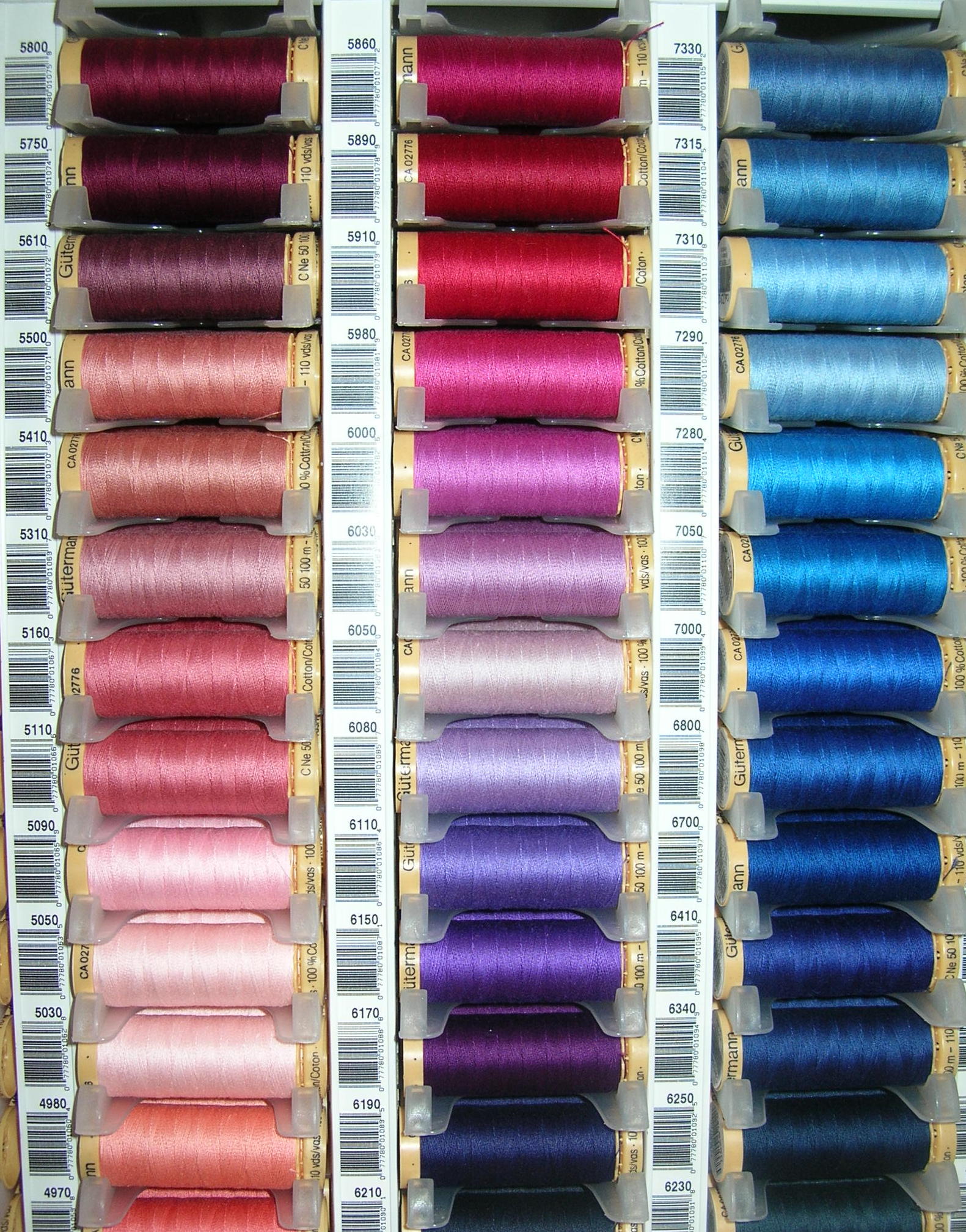 Long staple cotton fiber thread in a stunning array of colors that is perfect for garments, quilts and other cotton fabric projects