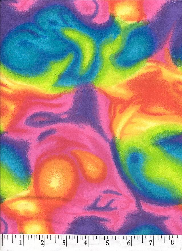 Super bright colors swirl around on the soft flannel fabric.