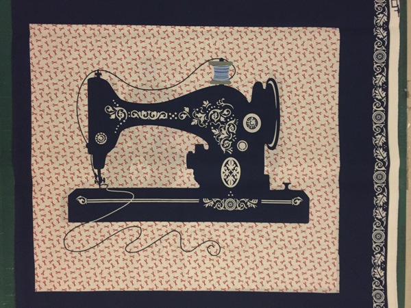 A big blue sewing machine with thread is shown in this panel.