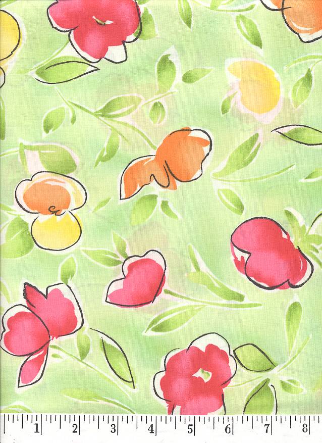 Beautiful pink, yellow and orange blossoms fill this soft cotton fabric.