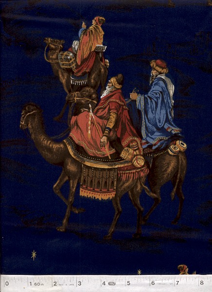 The 3 Magi traveling to bring gifts to the baby Jesus.