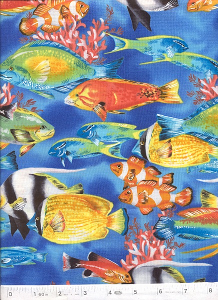 Bright colored large scale fish define this fun fabric from Robert Kaufman Fabrics.