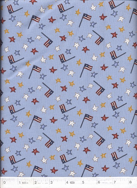 American nautical flags and stars on light blue cotton background by RJR Thimbleberries.