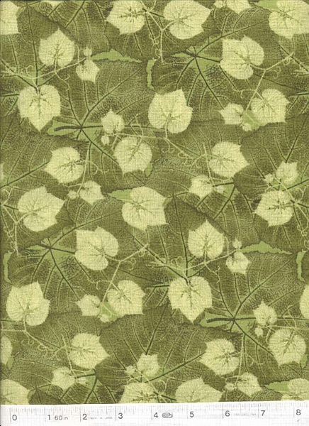 Olive green ivy on green cotton background by Hoffman of California.