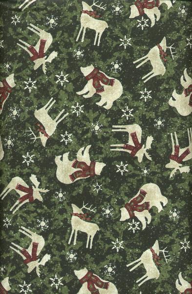 Bears and Deer on a forest green background.