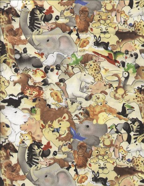 This fabric is by Winky Wheeler for SSI. Adorable wild animals in a cartoon watercolor effect makes for wonderful smiles in any project.