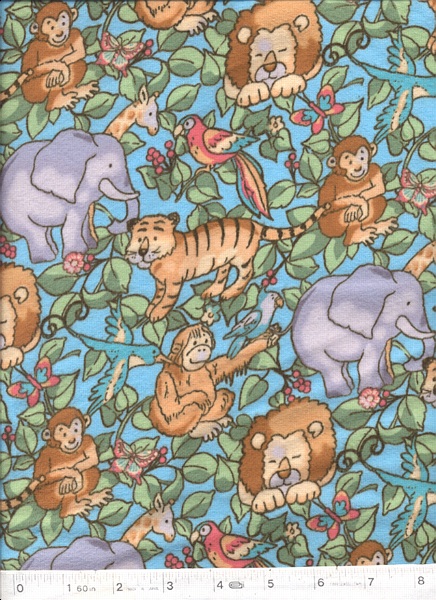 Soft cotton flannel with fun loving wild safari animals.