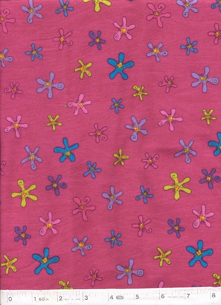 Flat fold: Bright medium size floral on fuchsia flannel.