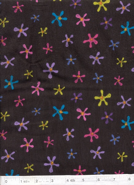 Flat fold: Bright floral on black flannel.