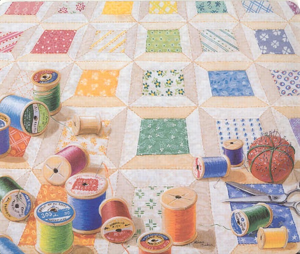 These quiltscape mouse pads are by Rebecca Barker.